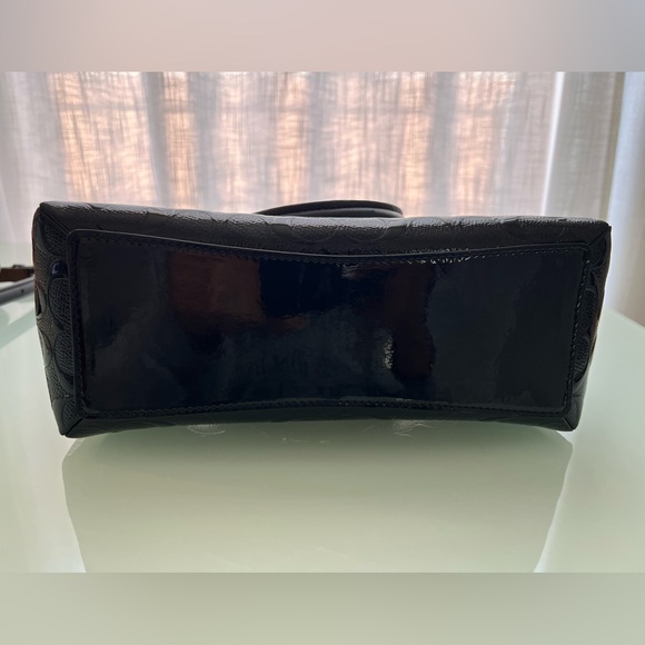 Coach Sage Carryall Black Leather Embossed Patent Logo Satchel small - Picture 6 of 9